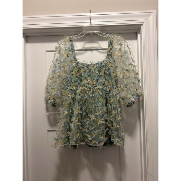 JODIFL Women’s Size Large Sheer Dramatic Puff Sleeve Babydoll Style Butterfly - Picture 5 of 5